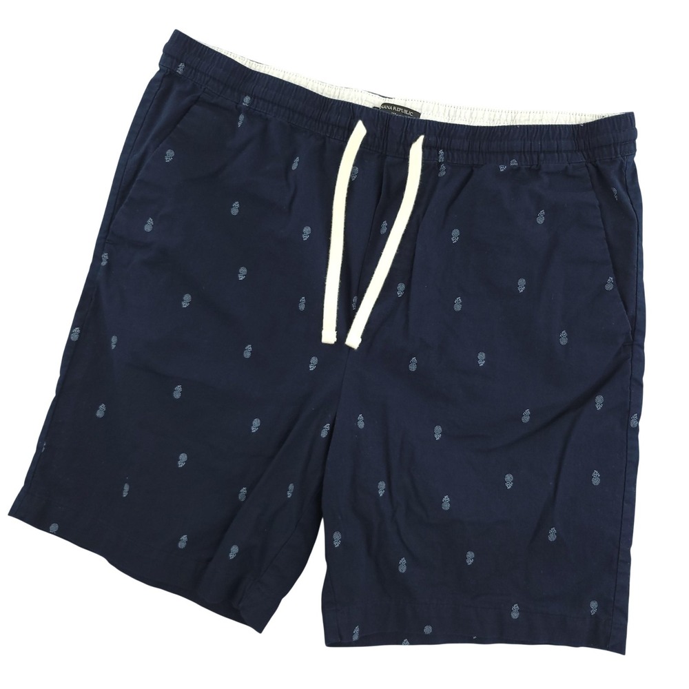 Banana Republic Deck Shorts Mens XL‎ Blue Pineapple Print Cotton Chino 8" Inseam